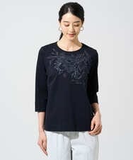 PYKGE12200 CHRISTIAN AUJARD(小さいサイズ)(メゾン ドゥ サンク) フラワー刺繍カットソー ネイビー