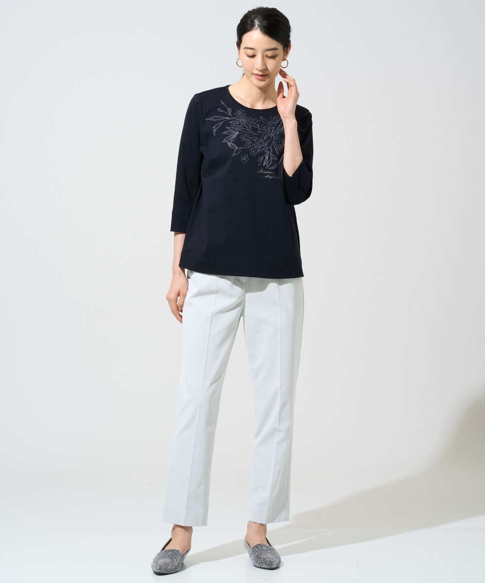 PYKGE12200 CHRISTIAN AUJARD(小さいサイズ)(メゾン ドゥ サンク) フラワー刺繍カットソー ネイビー