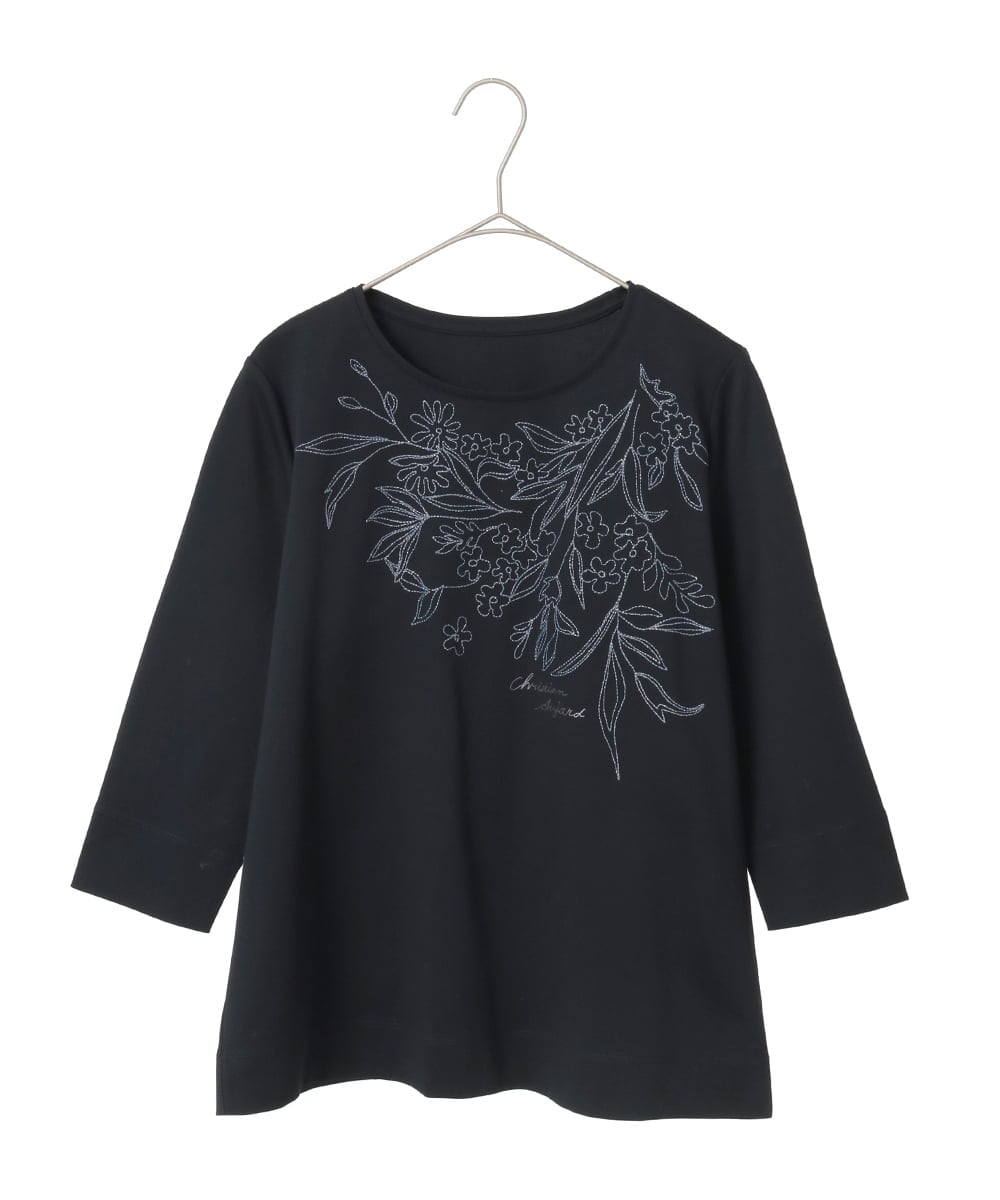 PYKGE12200 CHRISTIAN AUJARD(小さいサイズ)(メゾン ドゥ サンク) フラワー刺繍カットソー ネイビー