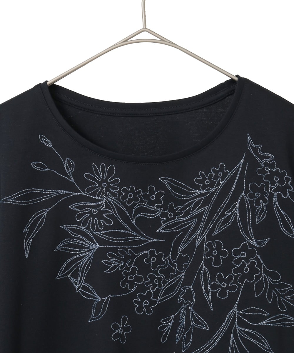 PYKGE12200 CHRISTIAN AUJARD(小さいサイズ)(メゾン ドゥ サンク) フラワー刺繍カットソー ネイビー