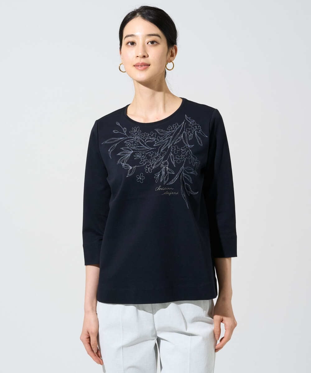 PYKGE12200 CHRISTIAN AUJARD(小さいサイズ)(メゾン ドゥ サンク) フラワー刺繍カットソー ネイビー