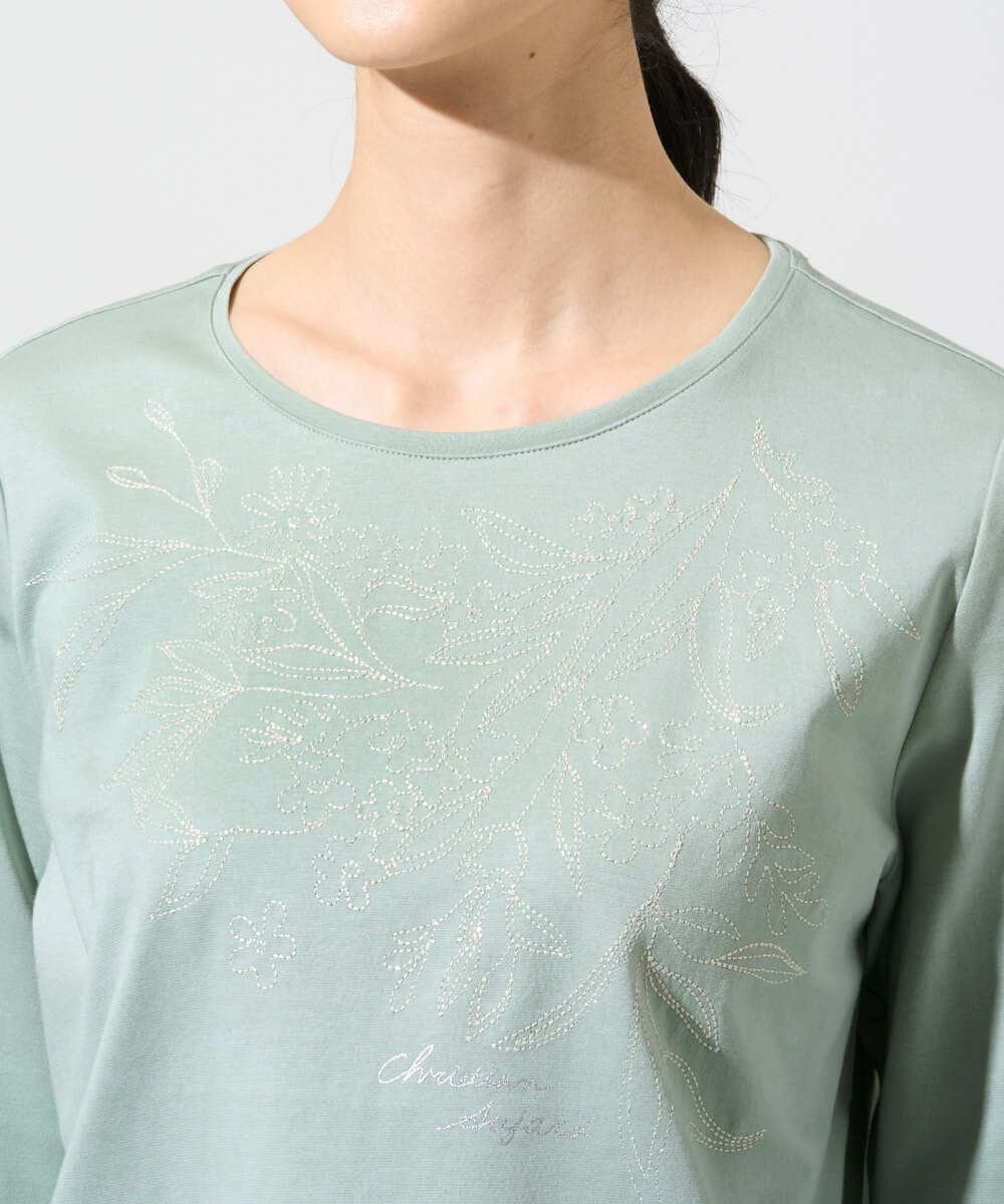 PYKGE12200 CHRISTIAN AUJARD(小さいサイズ)(メゾン ドゥ サンク) フラワー刺繍カットソー ネイビー