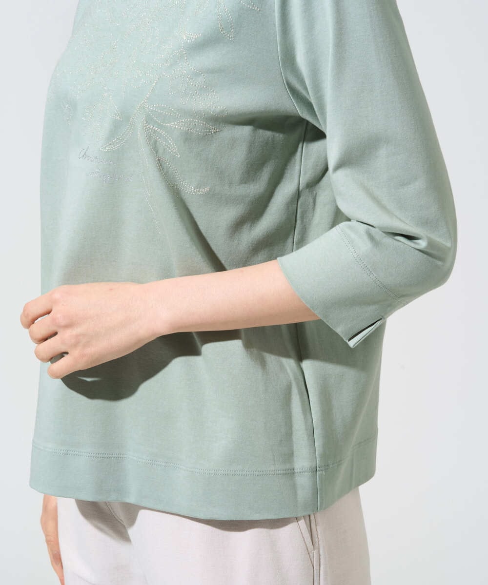 PYKGE12200 CHRISTIAN AUJARD(小さいサイズ)(メゾン ドゥ サンク) フラワー刺繍カットソー ネイビー