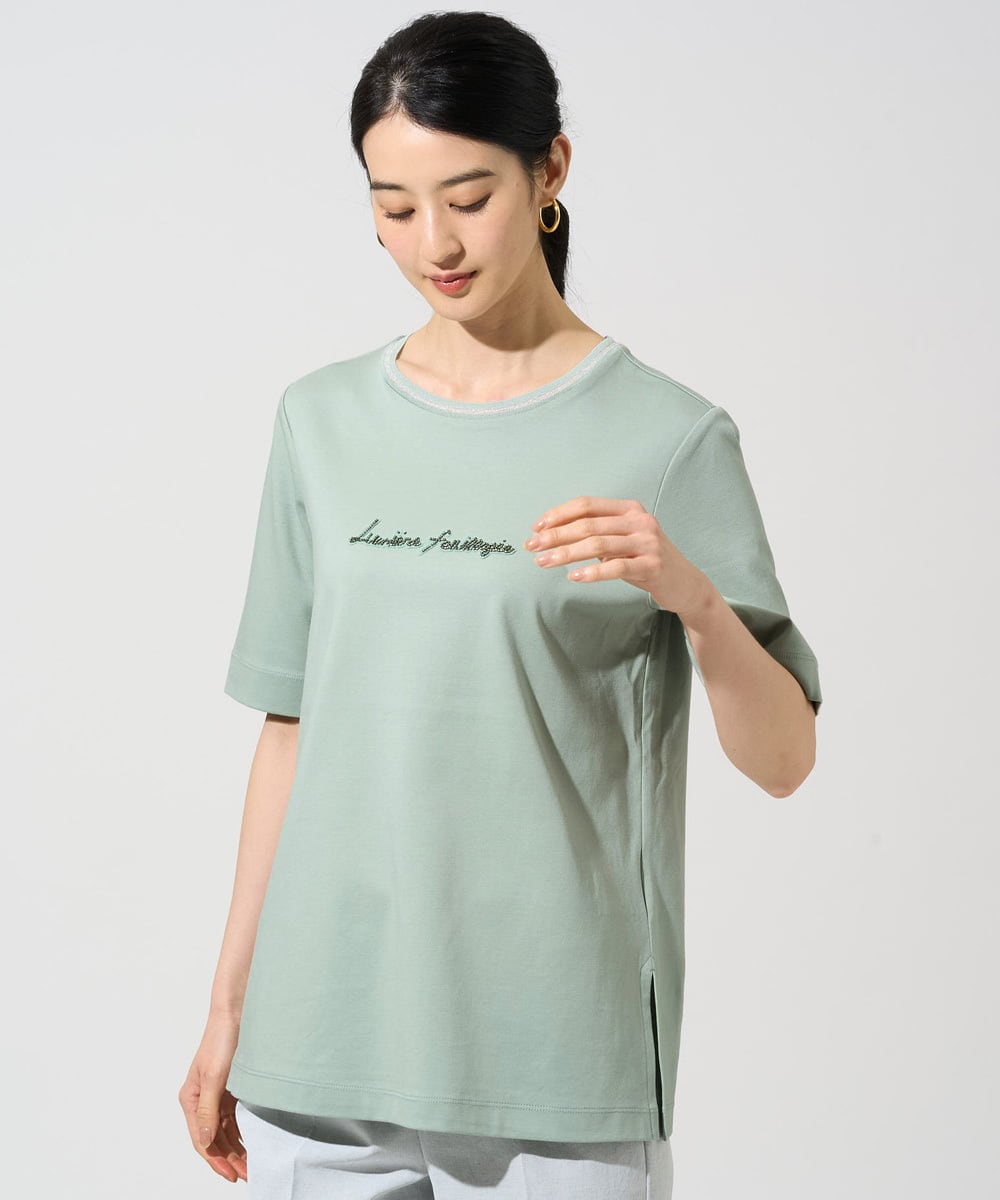 PYKGE13230 CHRISTIAN AUJARD(小さいサイズ)(メゾン ドゥ サンク) ビジューロゴカットソー グリーン