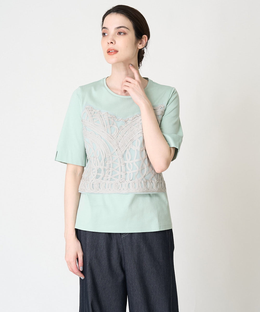 PYKGV55290 CHRISTIAN AUJARD(小さいサイズ)(メゾン ドゥ サンク) オーガニック刺繍デザインTシャツ グリーン