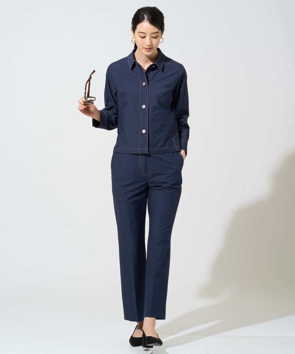 PYLGE07290 CHRISTIAN AUJARD(小さいサイズ)(メゾン ドゥ サンク) [セットアップ対応]ジャージーデニムライクパンツ ネイビー