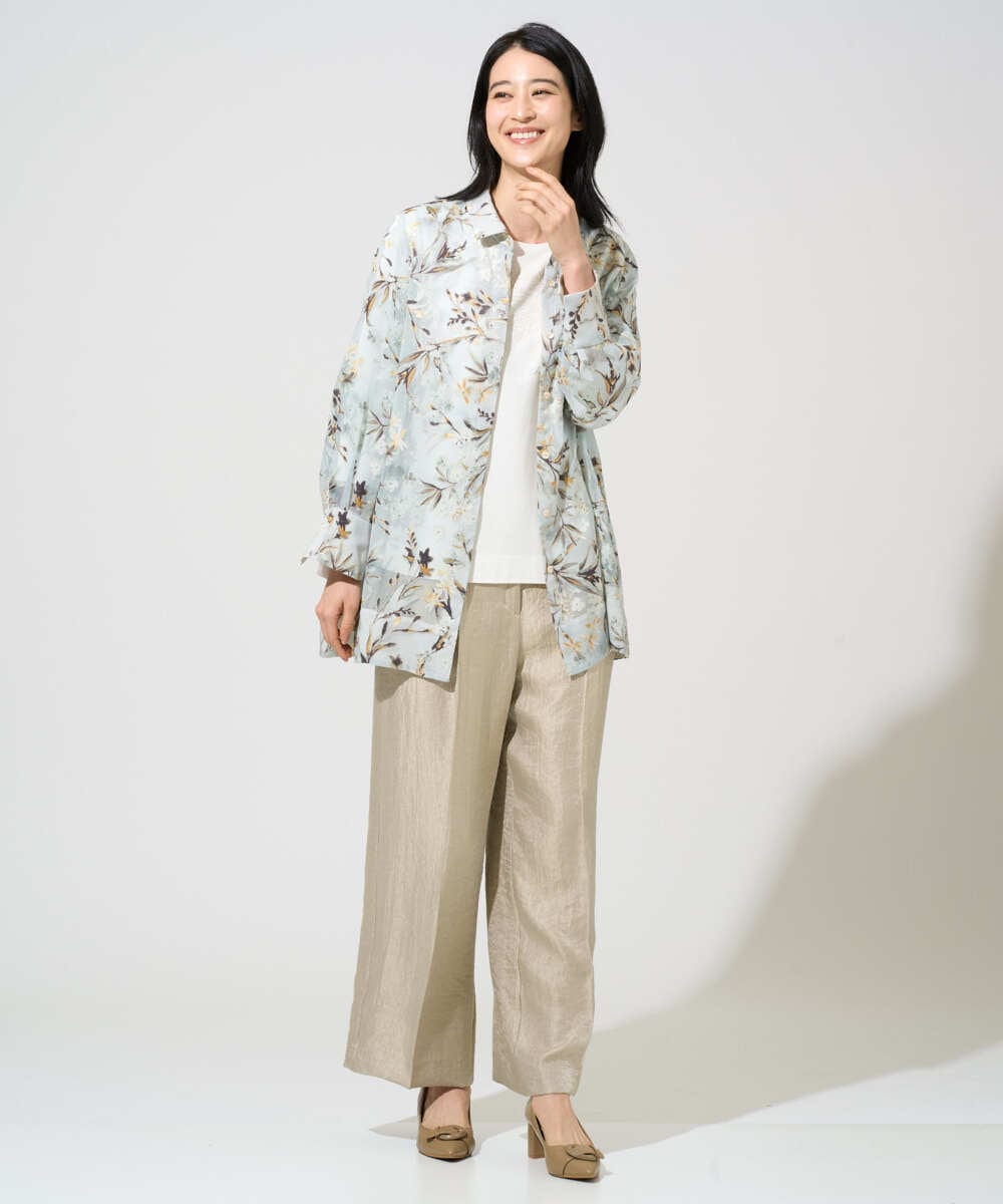 PYLGE14360 CHRISTIAN AUJARD(小さいサイズ)(メゾン ドゥ サンク) ワッシャーサテンセミワイドパンツ ベージュ