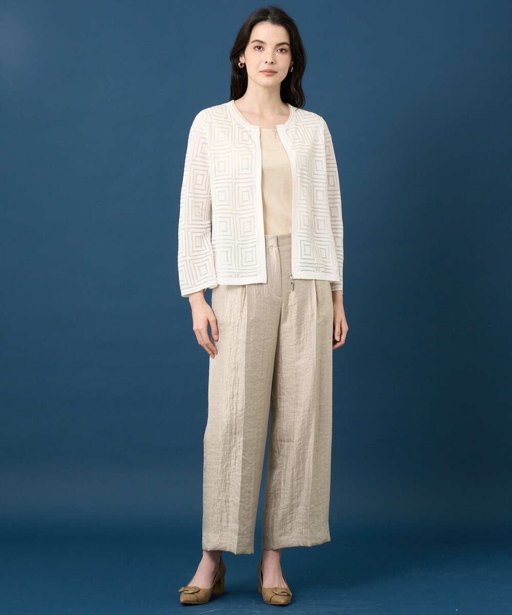 PYLGE14360 CHRISTIAN AUJARD(小さいサイズ)(メゾン ドゥ サンク) ワッシャーサテンセミワイドパンツ ベージュ