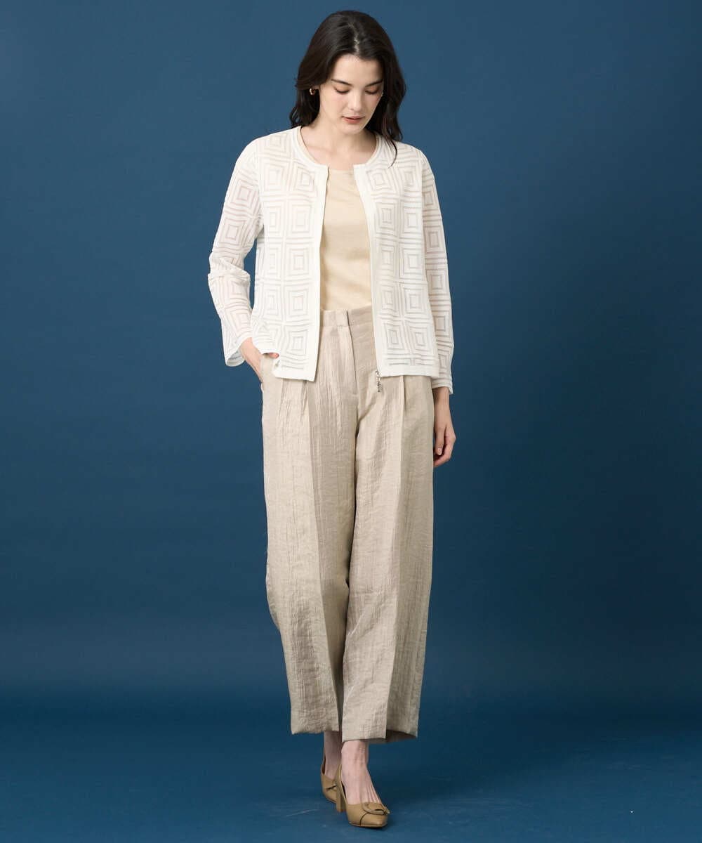 PYLGE14360 CHRISTIAN AUJARD(小さいサイズ)(メゾン ドゥ サンク) ワッシャーサテンセミワイドパンツ ベージュ