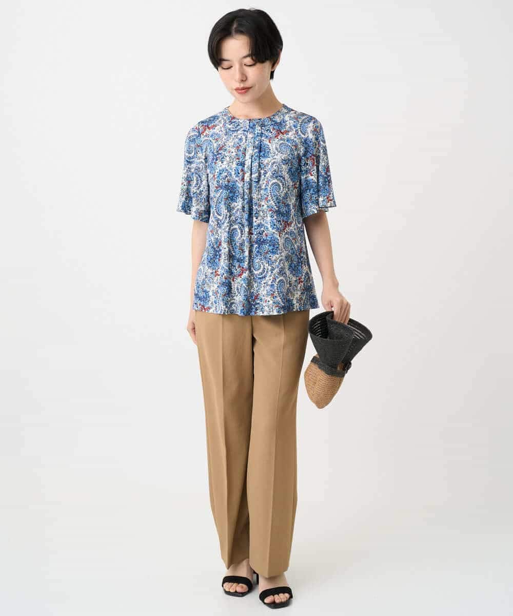 PYLHA10270 CHRISTIAN AUJARD(小さいサイズ)(メゾン ドゥ サンク) [接触冷感･吸水速乾･紫外線防止]美シルエットセミワイドパンツ ブルー