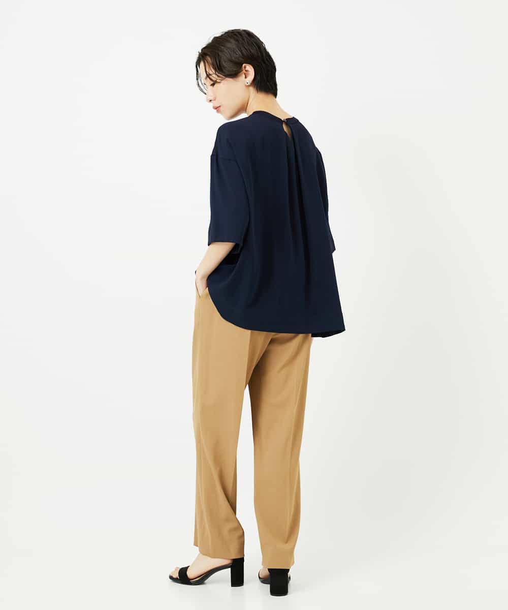 PYLHA10270 CHRISTIAN AUJARD(小さいサイズ)(メゾン ドゥ サンク) [接触冷感･吸水速乾･紫外線防止]美シルエットセミワイドパンツ ブルー