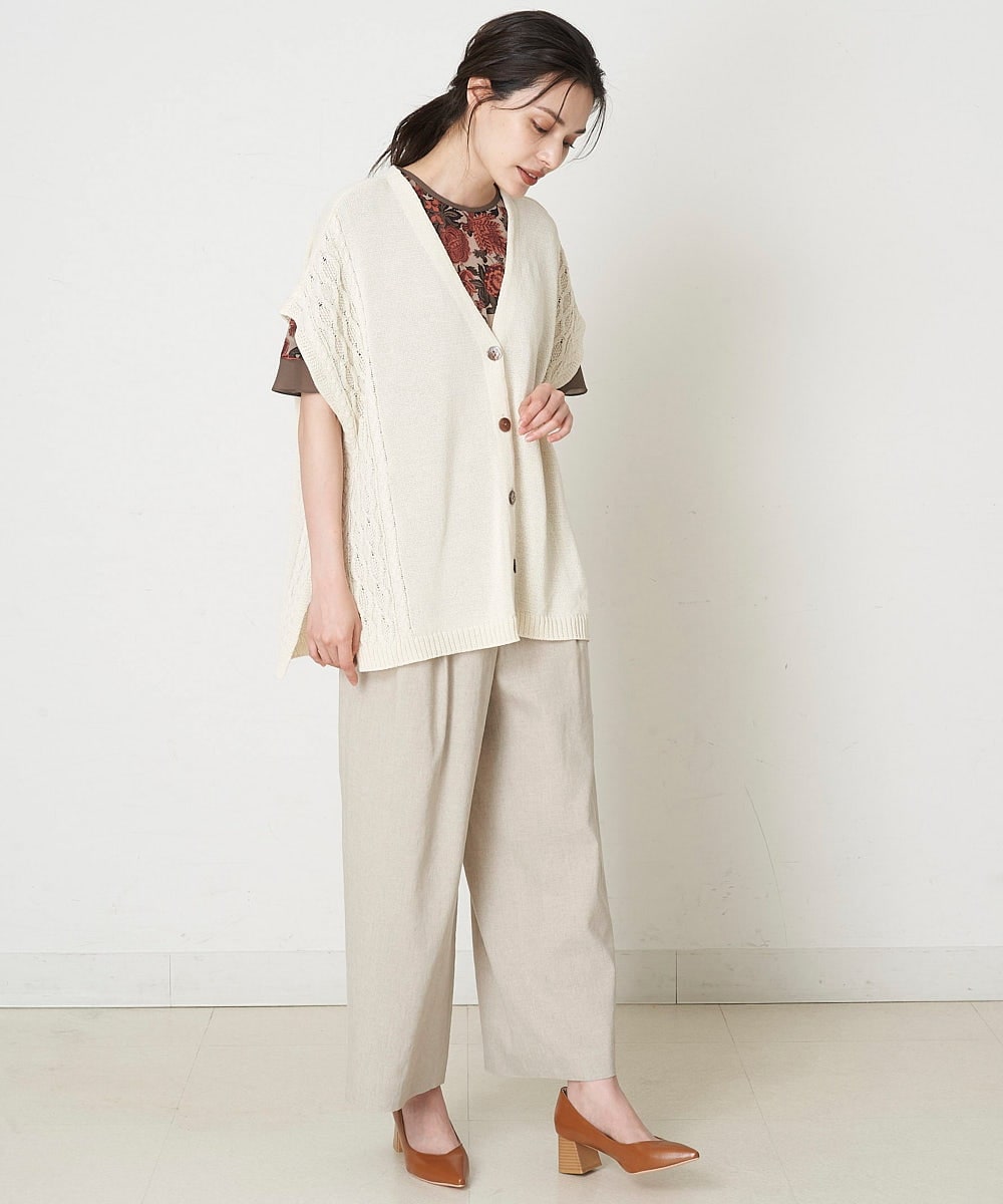 PYLHP24270 CHRISTIAN AUJARD(小さいサイズ)(メゾン ドゥ サンク) タック入りリネンパンツ ベージュ