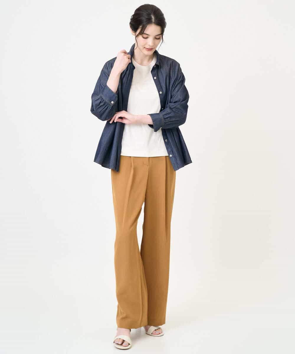 PYLJB19270 CHRISTIAN AUJARD(小さいサイズ)(メゾン ドゥ サンク) タック入りセミワイドパンツ グレージュ