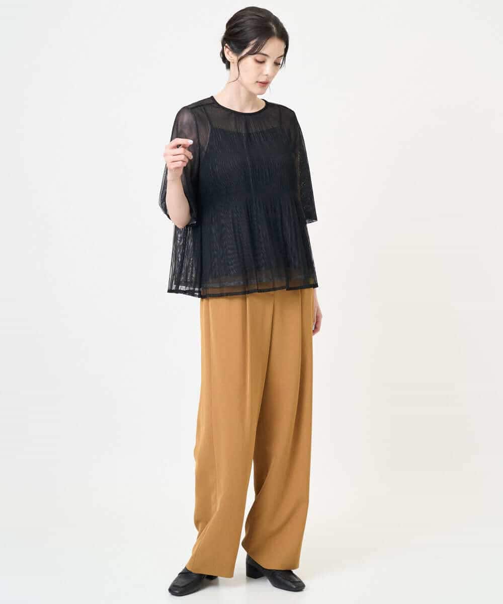 PYLJB19270 CHRISTIAN AUJARD(小さいサイズ)(メゾン ドゥ サンク) タック入りセミワイドパンツ グレージュ