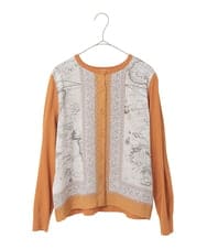 PYSAD32490 CHRISTIAN AUJARD(小さいサイズ)(メゾン ドゥ サンク) [アンサンブル対応]アートプリントドッキングニットカーディガン ベージュ×オレンジ