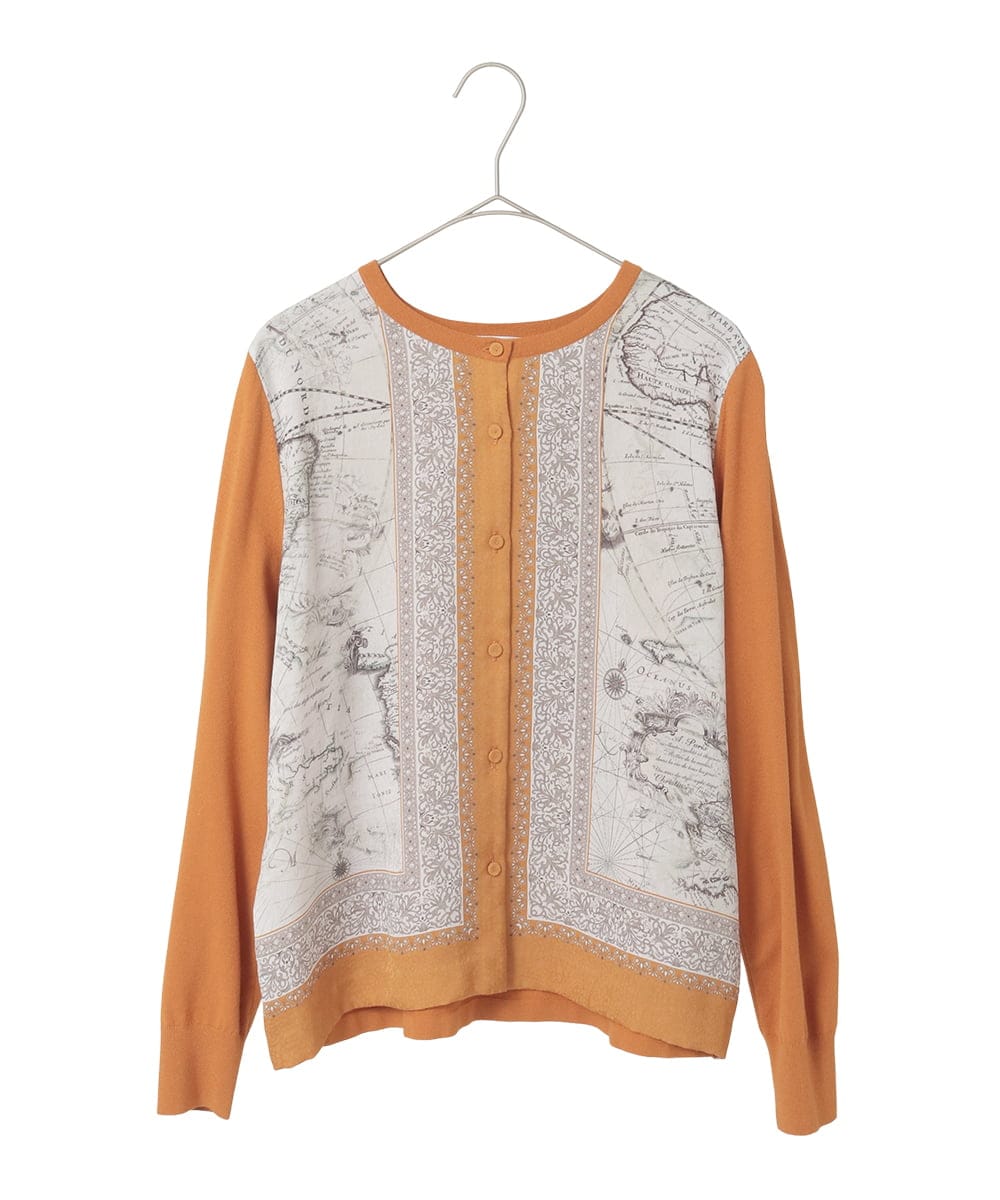 PYSAD32490 CHRISTIAN AUJARD(小さいサイズ)(メゾン ドゥ サンク) [アンサンブル対応]アートプリントドッキングニットカーディガン ベージュ×オレンジ