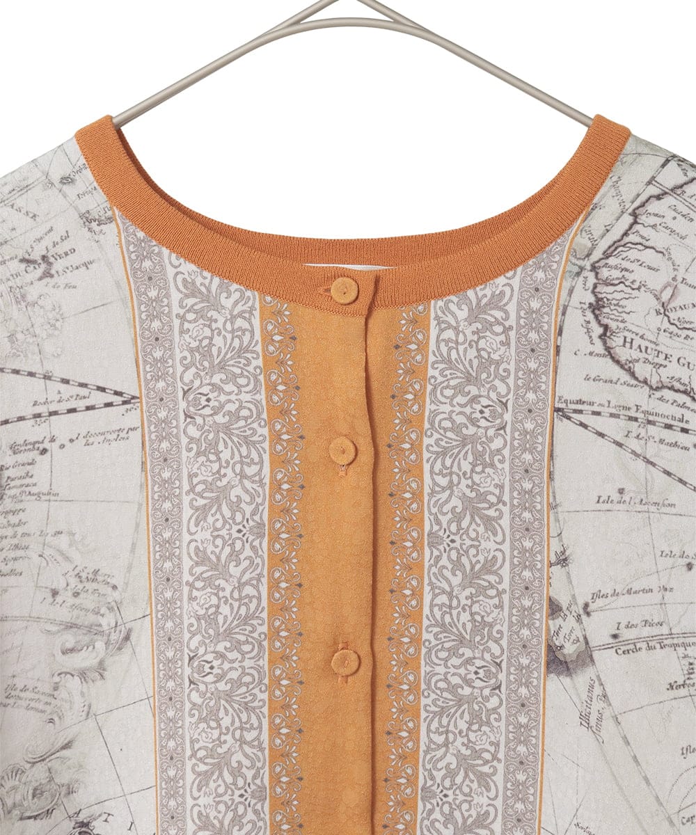 PYSAD32490 CHRISTIAN AUJARD(小さいサイズ)(メゾン ドゥ サンク) [アンサンブル対応]アートプリントドッキングニットカーディガン ベージュ×オレンジ