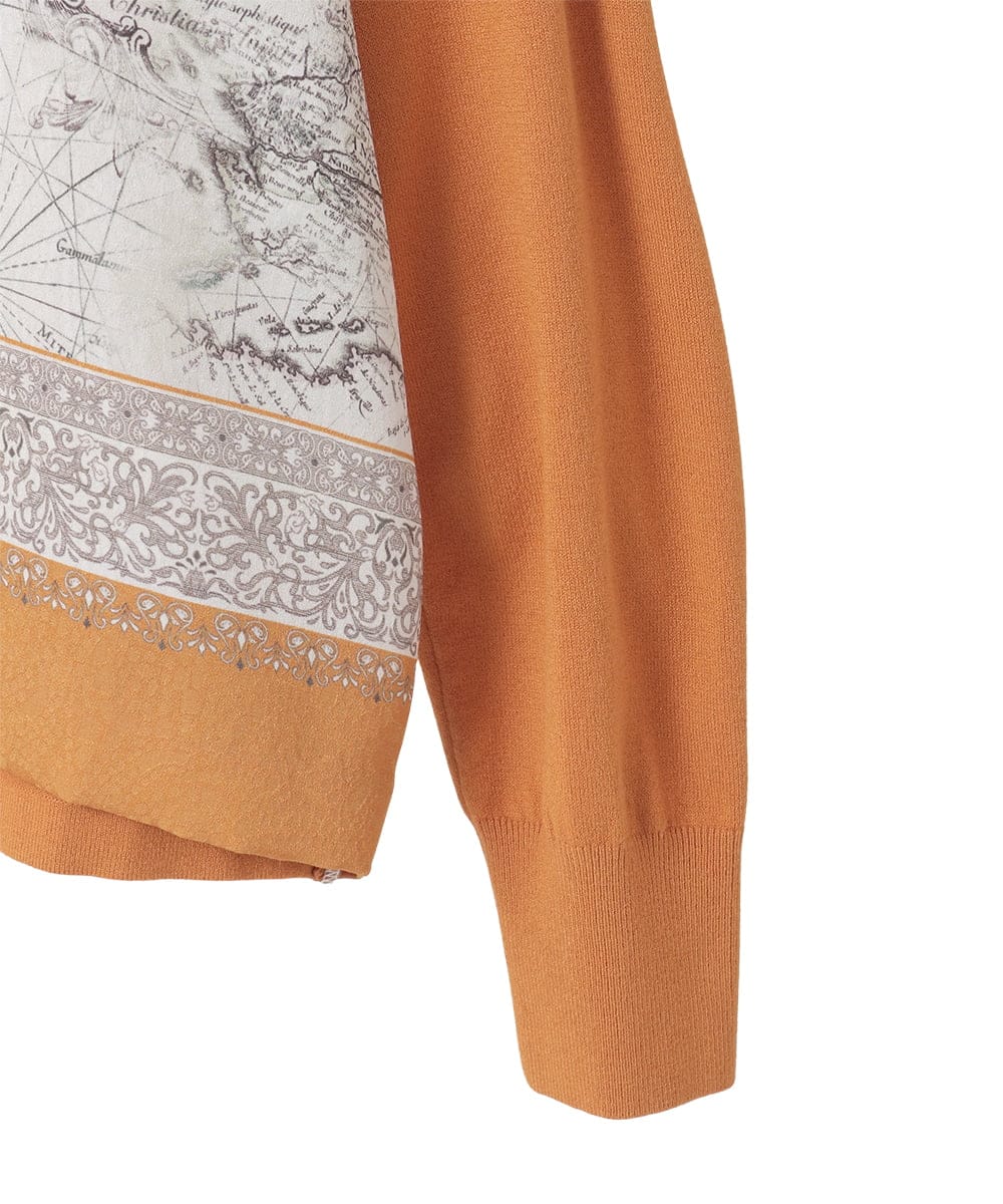 PYSAD32490 CHRISTIAN AUJARD(小さいサイズ)(メゾン ドゥ サンク) [アンサンブル対応]アートプリントドッキングニットカーディガン ベージュ×オレンジ