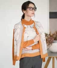 PYSAD32490 CHRISTIAN AUJARD(小さいサイズ)(メゾン ドゥ サンク) [アンサンブル対応]アートプリントドッキングニットカーディガン ベージュ×オレンジ