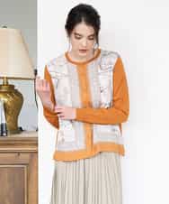 PYSAD32490 CHRISTIAN AUJARD(小さいサイズ)(メゾン ドゥ サンク) [アンサンブル対応]アートプリントドッキングニットカーディガン ベージュ×オレンジ