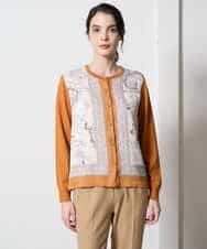 PYSAD32490 CHRISTIAN AUJARD(小さいサイズ)(メゾン ドゥ サンク) [アンサンブル対応]アートプリントドッキングニットカーディガン ベージュ×オレンジ