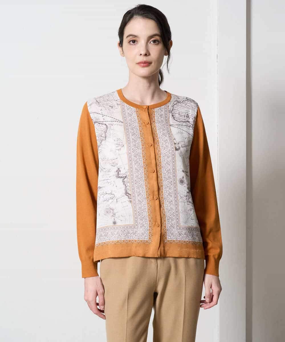 PYSAD32490 CHRISTIAN AUJARD(小さいサイズ)(メゾン ドゥ サンク) [アンサンブル対応]アートプリントドッキングニットカーディガン ベージュ×オレンジ