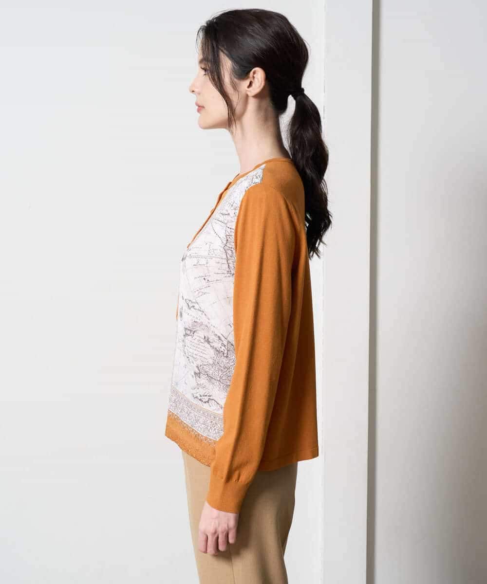 PYSAD32490 CHRISTIAN AUJARD(小さいサイズ)(メゾン ドゥ サンク) [アンサンブル対応]アートプリントドッキングニットカーディガン ベージュ×オレンジ