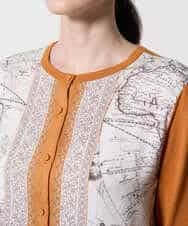 PYSAD32490 CHRISTIAN AUJARD(小さいサイズ)(メゾン ドゥ サンク) [アンサンブル対応]アートプリントドッキングニットカーディガン ベージュ×オレンジ