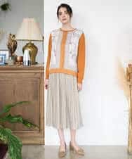 PYSAD32490 CHRISTIAN AUJARD(小さいサイズ)(メゾン ドゥ サンク) [アンサンブル対応]アートプリントドッキングニットカーディガン ベージュ×オレンジ