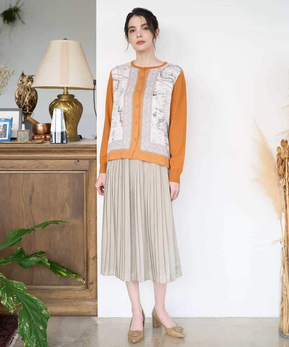 PYSAD32490 CHRISTIAN AUJARD(小さいサイズ)(メゾン ドゥ サンク) [アンサンブル対応]アートプリントドッキングニットカーディガン ベージュ×オレンジ