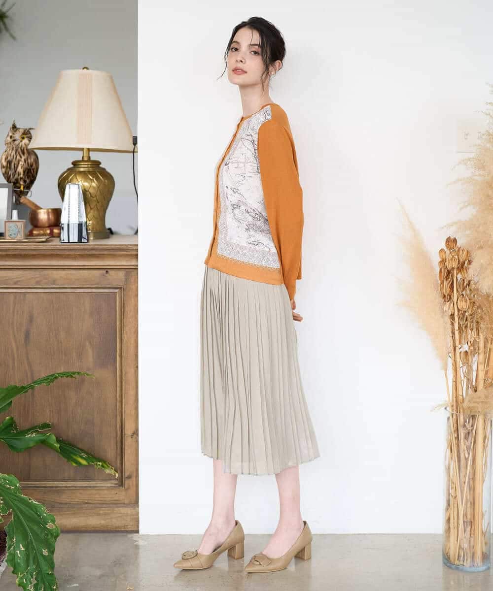 PYSAD32490 CHRISTIAN AUJARD(小さいサイズ)(メゾン ドゥ サンク) [アンサンブル対応]アートプリントドッキングニットカーディガン ベージュ×オレンジ