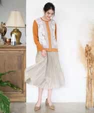 PYSAD32490 CHRISTIAN AUJARD(小さいサイズ)(メゾン ドゥ サンク) [アンサンブル対応]アートプリントドッキングニットカーディガン ベージュ×オレンジ