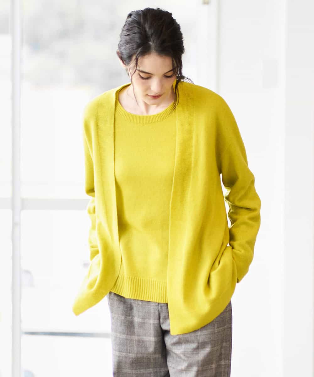 PYSAD37450 CHRISTIAN AUJARD(小さいサイズ)(メゾン ドゥ サンク) [アンサンブル対応]カシミヤシルクニットカーディガン ライム