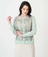 PYSEE03490 CHRISTIAN AUJARD(小さいサイズ)(メゾン ドゥ サンク) [アンサンブル対応]レーシーオーナメントプリントカーディガン グリーン