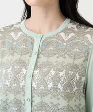 PYSEE03490 CHRISTIAN AUJARD(小さいサイズ)(メゾン ドゥ サンク) [アンサンブル対応]レーシーオーナメントプリントカーディガン グリーン