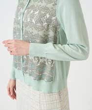 PYSEE03490 CHRISTIAN AUJARD(小さいサイズ)(メゾン ドゥ サンク) [アンサンブル対応]レーシーオーナメントプリントカーディガン グリーン