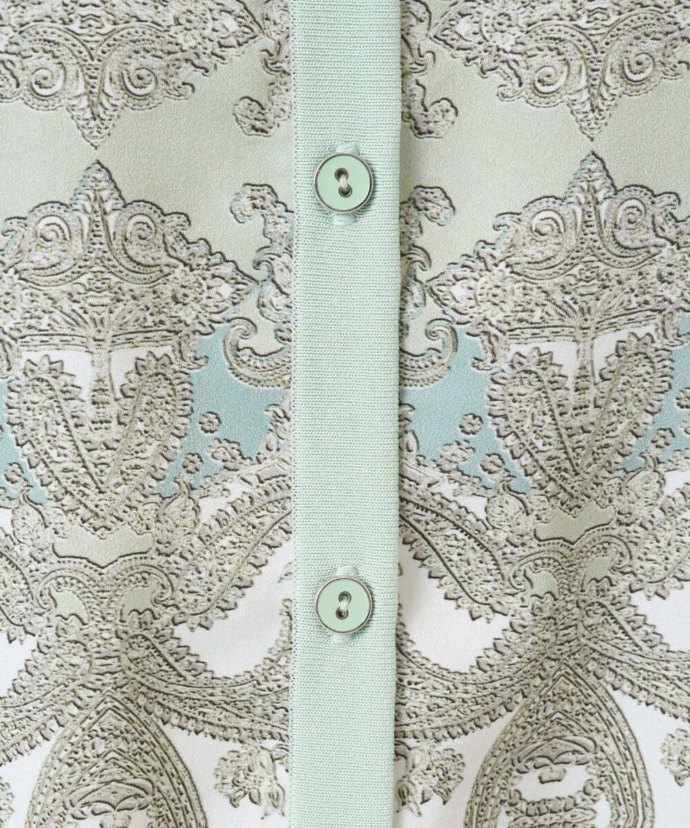 PYSEE03490 CHRISTIAN AUJARD(小さいサイズ)(メゾン ドゥ サンク) [アンサンブル対応]レーシーオーナメントプリントカーディガン グリーン