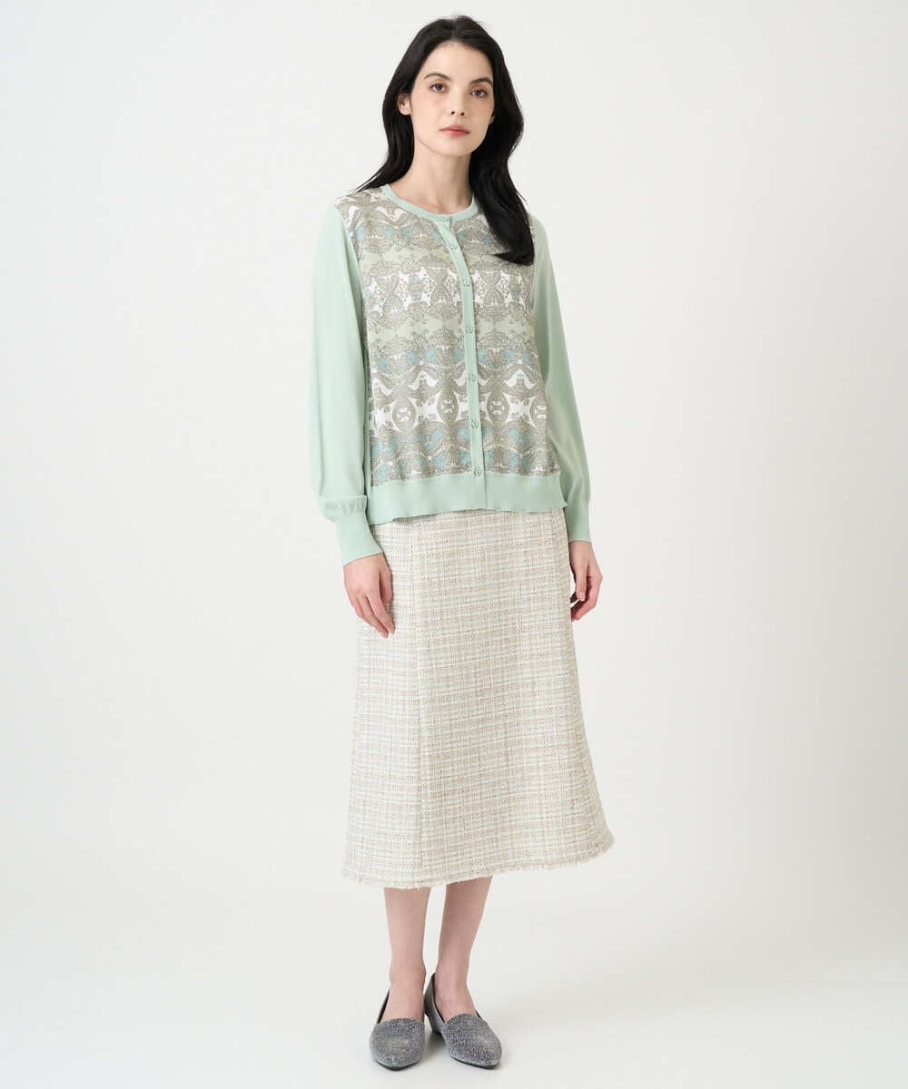 PYSEE03490 CHRISTIAN AUJARD(小さいサイズ)(メゾン ドゥ サンク) [アンサンブル対応]レーシーオーナメントプリントカーディガン グリーン