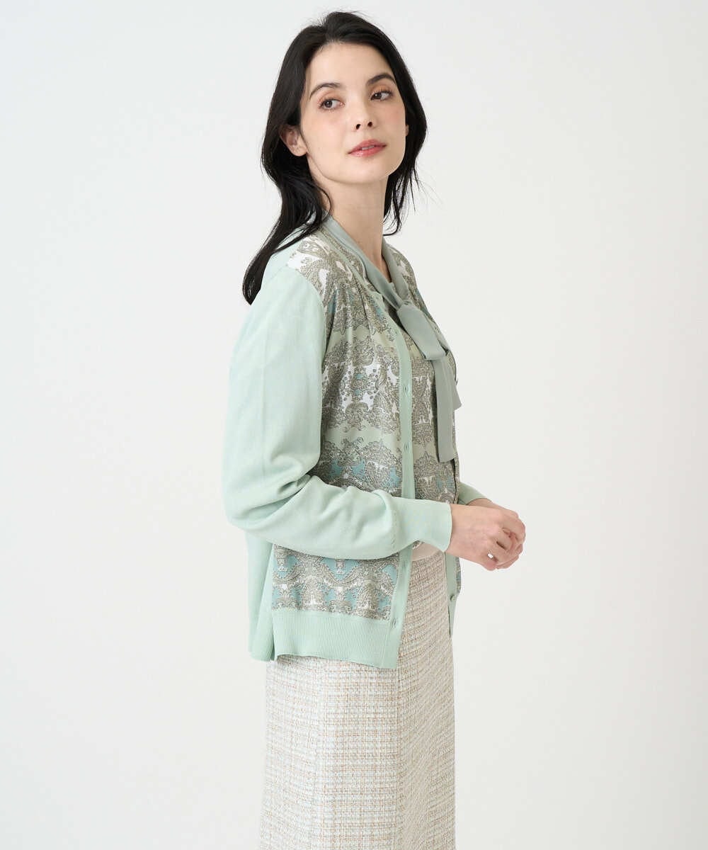 PYSEE03490 CHRISTIAN AUJARD(小さいサイズ)(メゾン ドゥ サンク) [アンサンブル対応]レーシーオーナメントプリントカーディガン グリーン