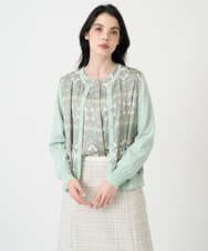 PYSEE03490 CHRISTIAN AUJARD(小さいサイズ)(メゾン ドゥ サンク) [アンサンブル対応]レーシーオーナメントプリントカーディガン グリーン