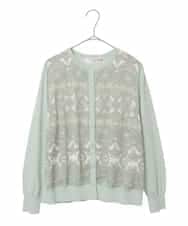 PYSEE03490 CHRISTIAN AUJARD(小さいサイズ)(メゾン ドゥ サンク) [アンサンブル対応]レーシーオーナメントプリントカーディガン グリーン