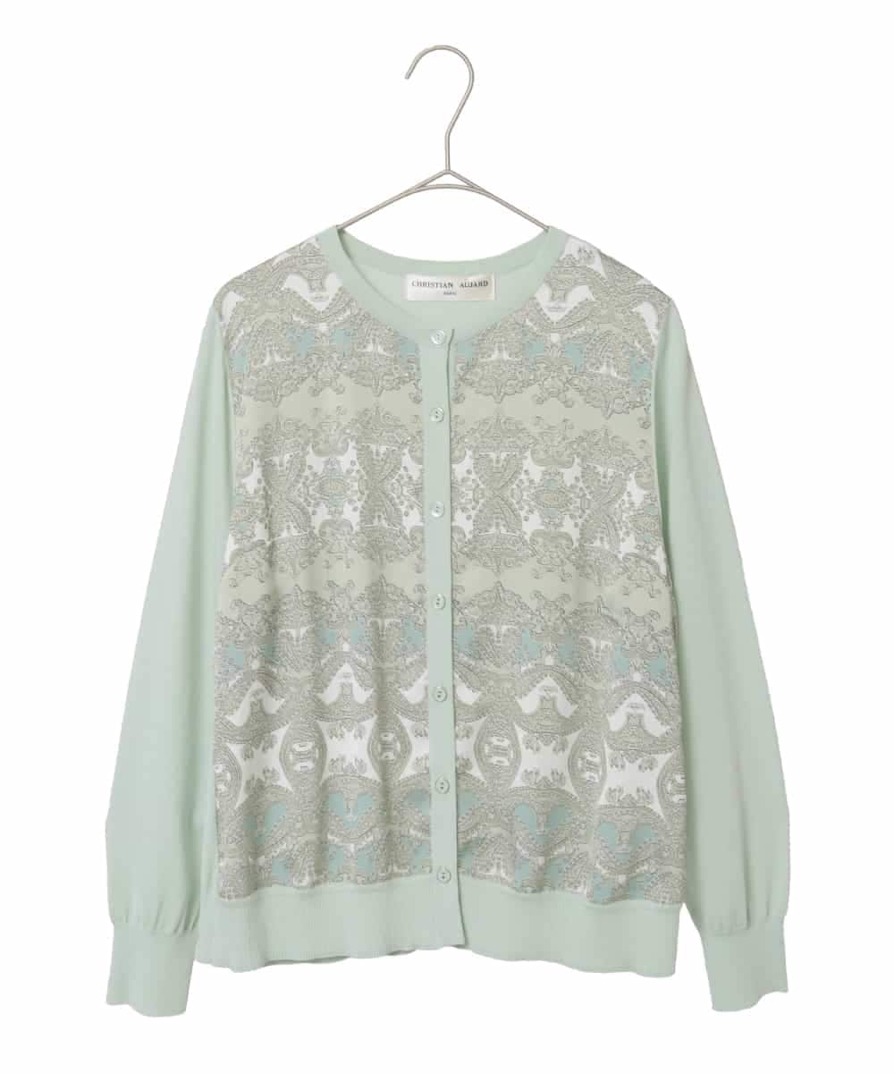 PYSEE03490 CHRISTIAN AUJARD(小さいサイズ)(メゾン ドゥ サンク) [アンサンブル対応]レーシーオーナメントプリントカーディガン グリーン