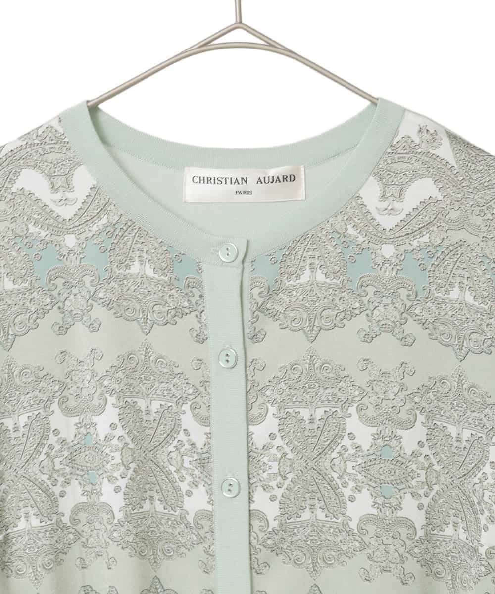 PYSEE03490 CHRISTIAN AUJARD(小さいサイズ)(メゾン ドゥ サンク) [アンサンブル対応]レーシーオーナメントプリントカーディガン グリーン