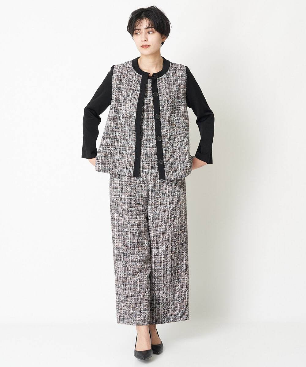PYSES34500 CHRISTIAN AUJARD(小さいサイズ)(メゾン ドゥ サンク) 【セットアップ対応】ツイード＆ニットコンビネーション羽織り ブラック系
