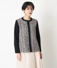 PYSES34500 CHRISTIAN AUJARD(小さいサイズ)(メゾン ドゥ サンク) 【セットアップ対応】ツイード＆ニットコンビネーション羽織り ブラック系