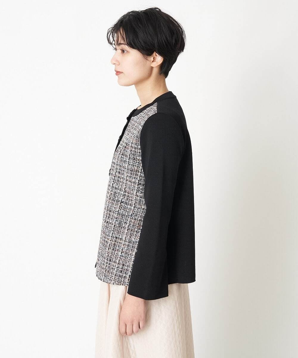 PYSES34500 CHRISTIAN AUJARD(小さいサイズ)(メゾン ドゥ サンク) 【セットアップ対応】ツイード＆ニットコンビネーション羽織り ブラック系