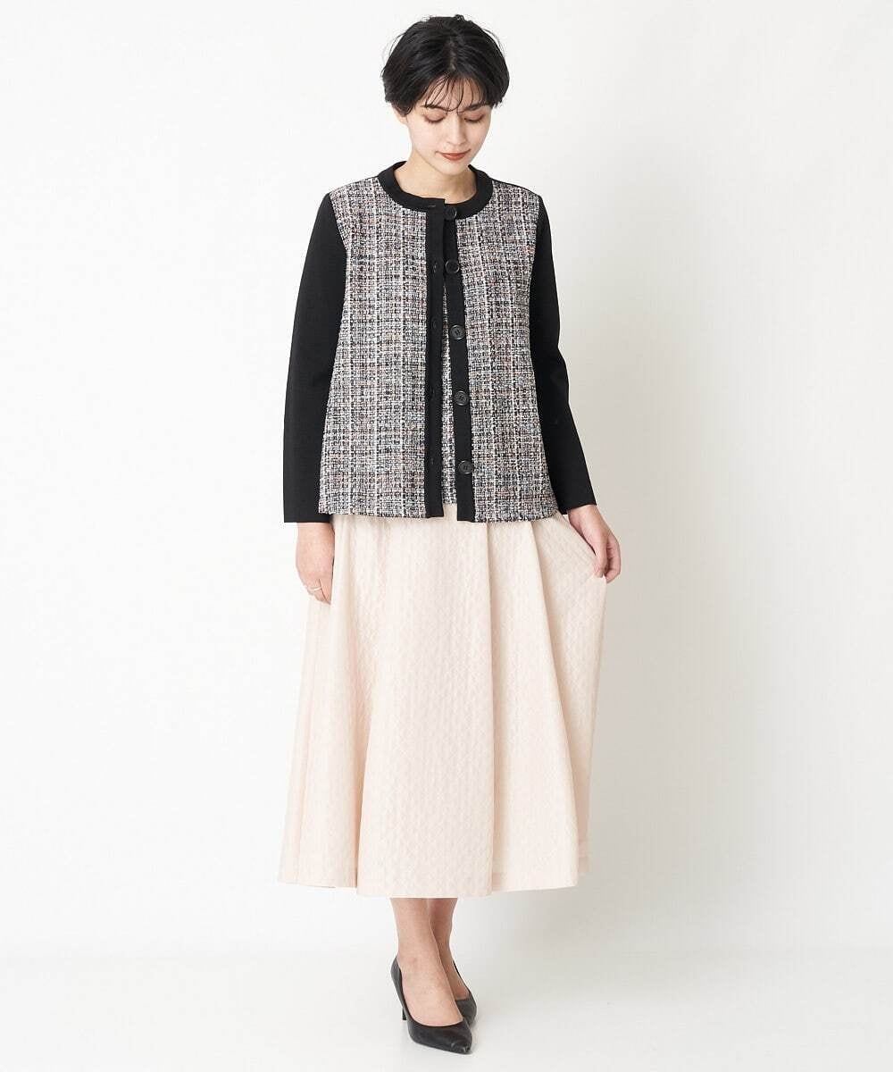 PYSES34500 CHRISTIAN AUJARD(小さいサイズ)(メゾン ドゥ サンク) 【セットアップ対応】ツイード＆ニットコンビネーション羽織り ブラック系
