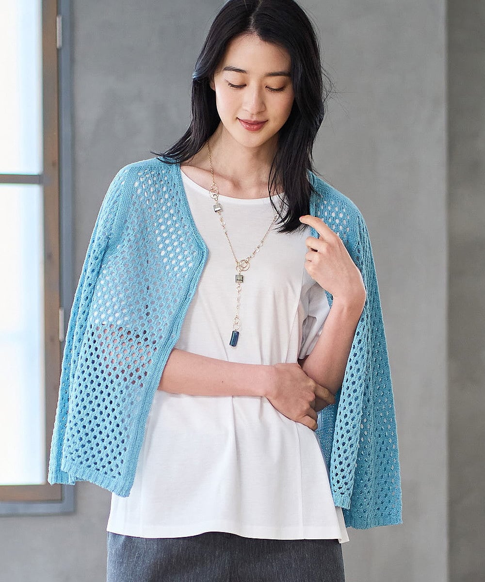 PYSGD22330 CHRISTIAN AUJARD(小さいサイズ)(メゾン ドゥ サンク) リネンライクニットカーディガン ライトブルー