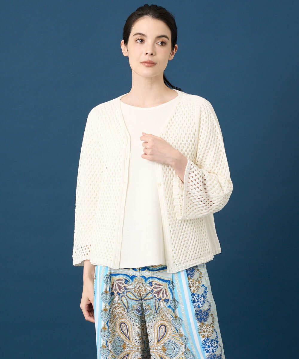 PYSGD22330 CHRISTIAN AUJARD(小さいサイズ)(メゾン ドゥ サンク) リネンライクニットカーディガン ホワイト