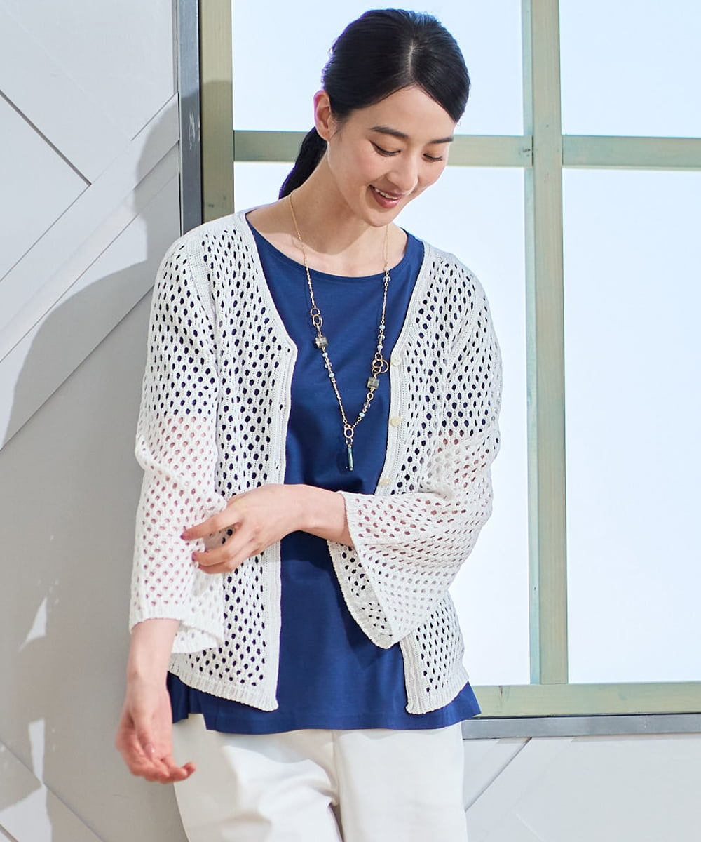 PYSGD22330 CHRISTIAN AUJARD(小さいサイズ)(メゾン ドゥ サンク) リネンライクニットカーディガン ホワイト